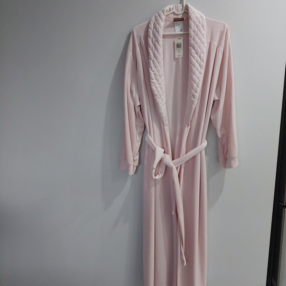 Pink Quilted Collar Robe  Long Belted Housecoat , Women's Large